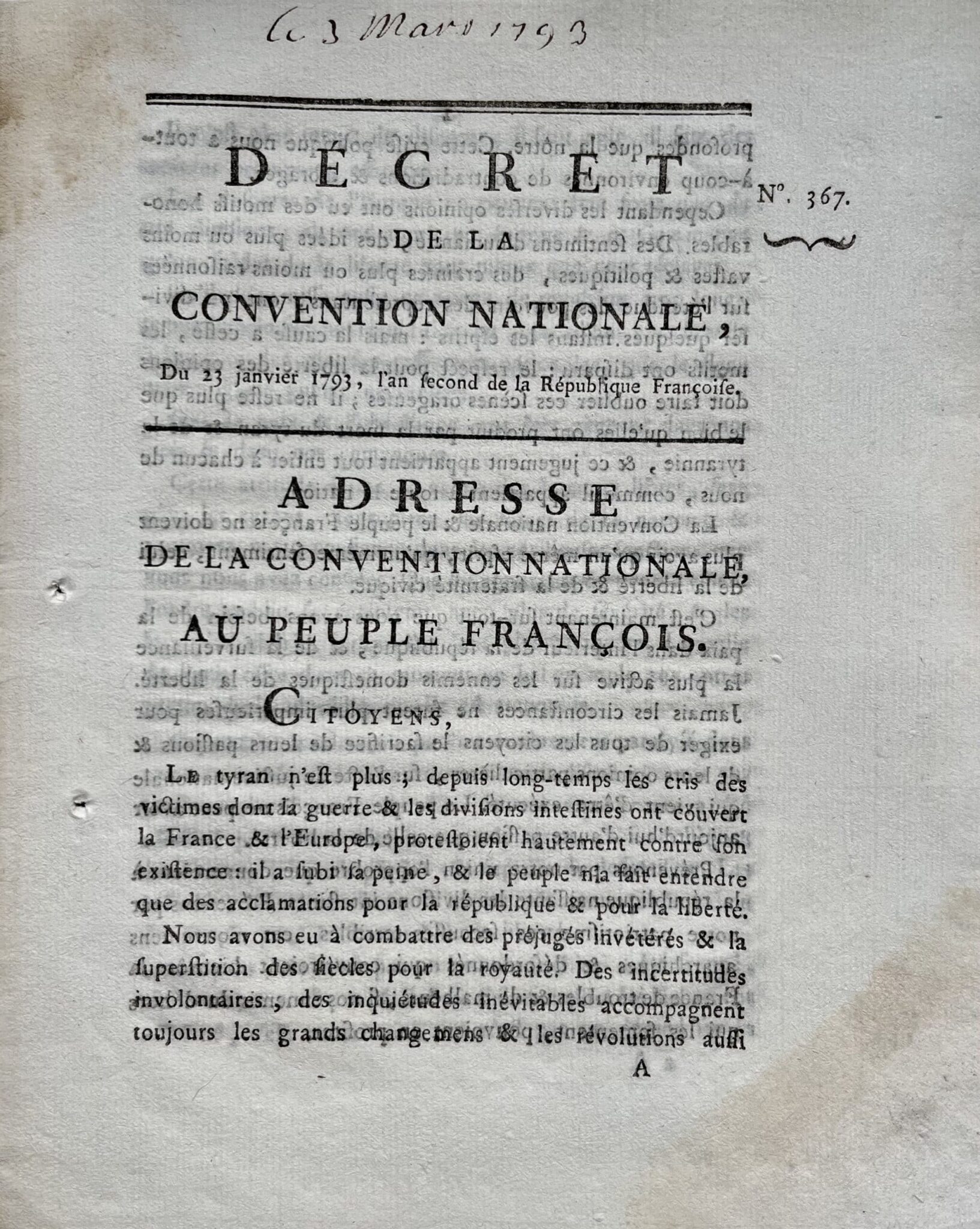 Imprimé annonçant l’exécution de Louis XVI