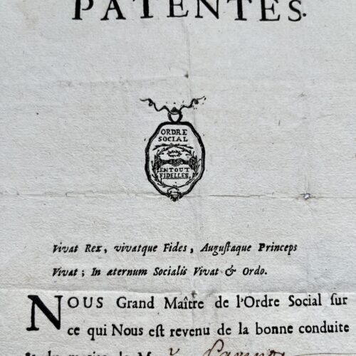 Lettres d'admission dans l'Ordre social de l'Aimable commerce de Verdun, en 1724