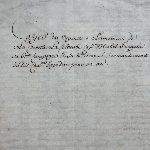 Fascicolo di 9 documenti relativi al viaggio commerciale della corvetta La Colombe verso i porti del Levante nel 1752