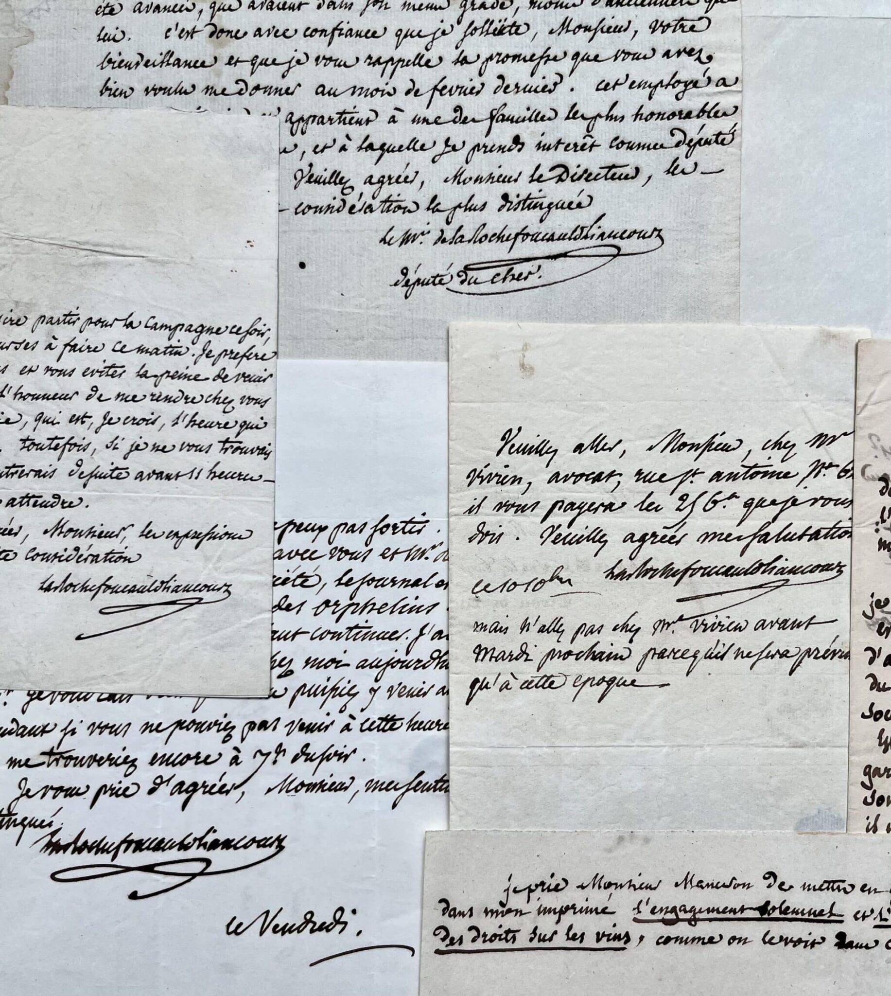 Ensemble de 8 documents de Frédéric-Gaëtan de La Rochefoucauld-Liancourt