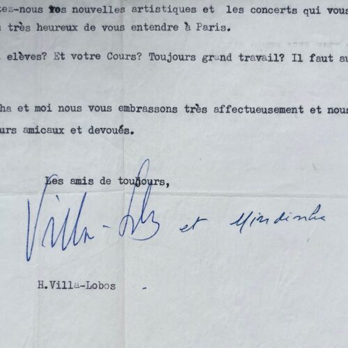 Rare lettre du compositeur brésilien Heitor Villa-Lobos à la pianiste Marguerite Long