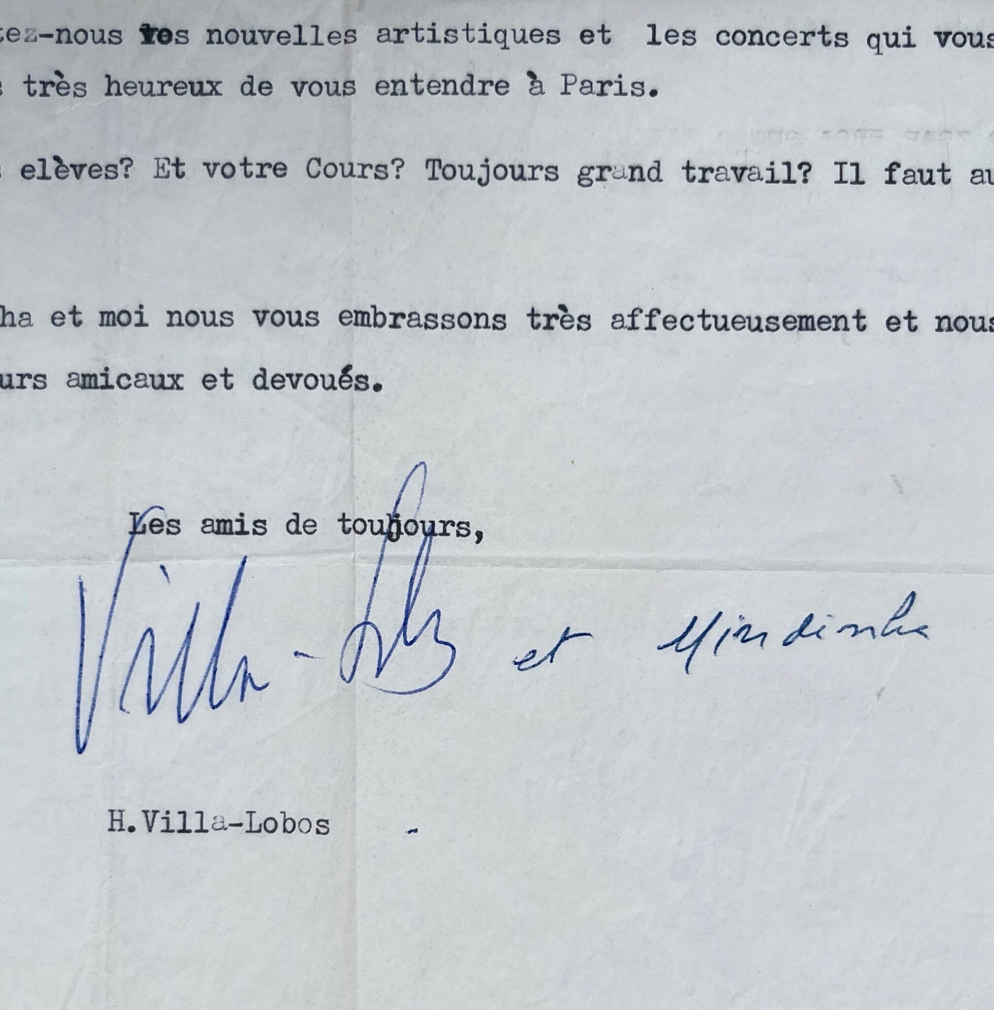 Rare lettre du compositeur brésilien Heitor Villa-Lobos à la pianiste Marguerite Long