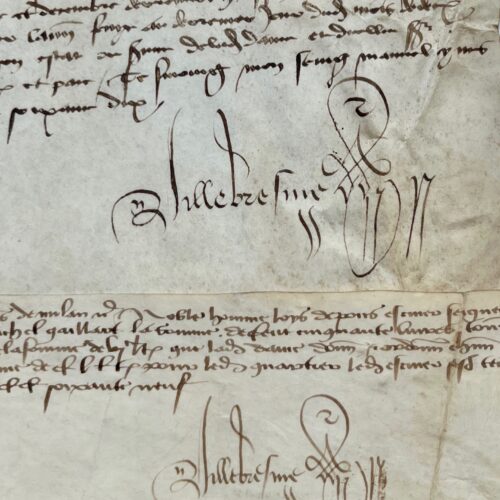 Deux pièces signées par Guillaume de Villebresme, secrétaire de Marie de Clèves, duchesse d'Orléans (1469-1470)