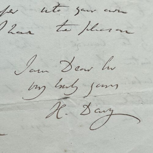 Intéressante lettre scientifique de Humphry Davy au chimiste anglais Samuel Parkes