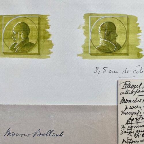 6 lettres et 2 planches de dessins de Raoul Serres au sujet de la réalisation de portraits de Costes et Bellonte