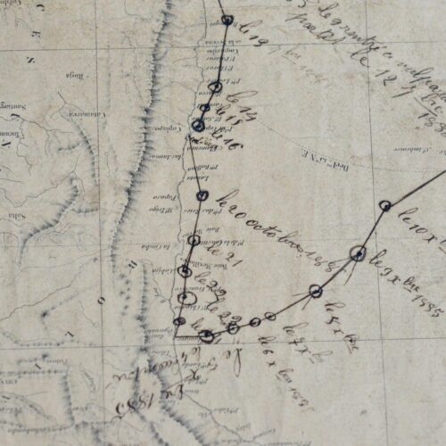 Carta geografica utilizzata per due viaggi a Montevideo e La Paz via Capo Horn, nel 1885 e nel 1886