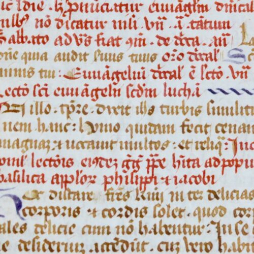 Hoja de manuscrito rubricada del siglo XV, en latín