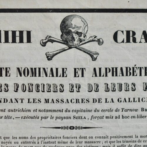 Liste imprimée des propriétaires fonciers immolés pendant les massacres de la Galicie, en 1846