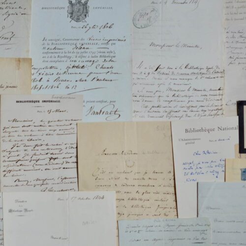 Ensemble de 17 lettres et pièces de bibliothécaires de la bibliothèque nationale
