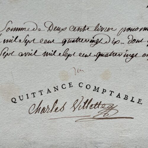 Charles Villette, valet de chambre du Dauphin, futur Louis XVII, reçoit 200 livres pour son logement