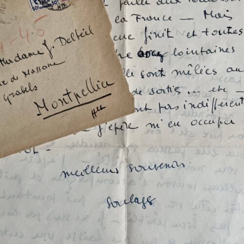 Rare lettre de Pierre Soulages écrite de Toulouse au moment de la Libération