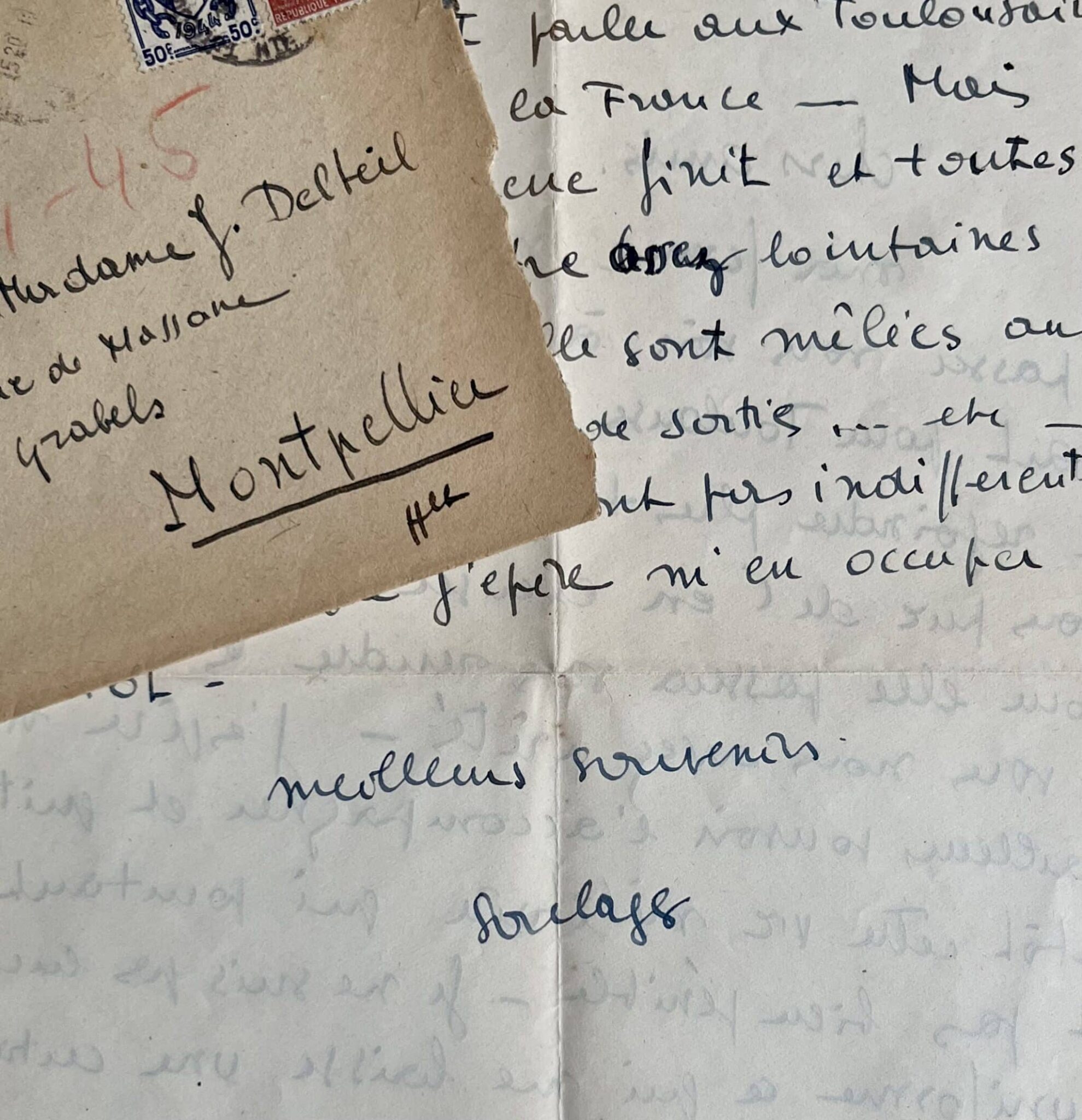 Rare lettre de Pierre Soulages écrite de Toulouse au moment de la Libération