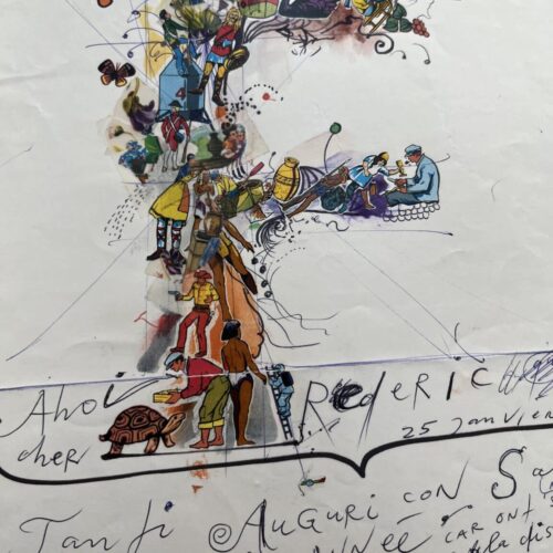 Magnifique lettre-collage de Jean Tinguely après l'accident du Crocrodrome au musée Pompidou