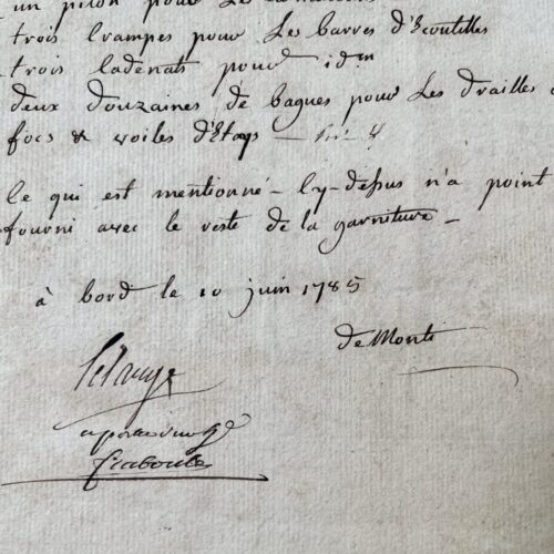 Expédition de La Pérouse : rare document signé par le second de L'Astrolabe, pour l'équipement du navire