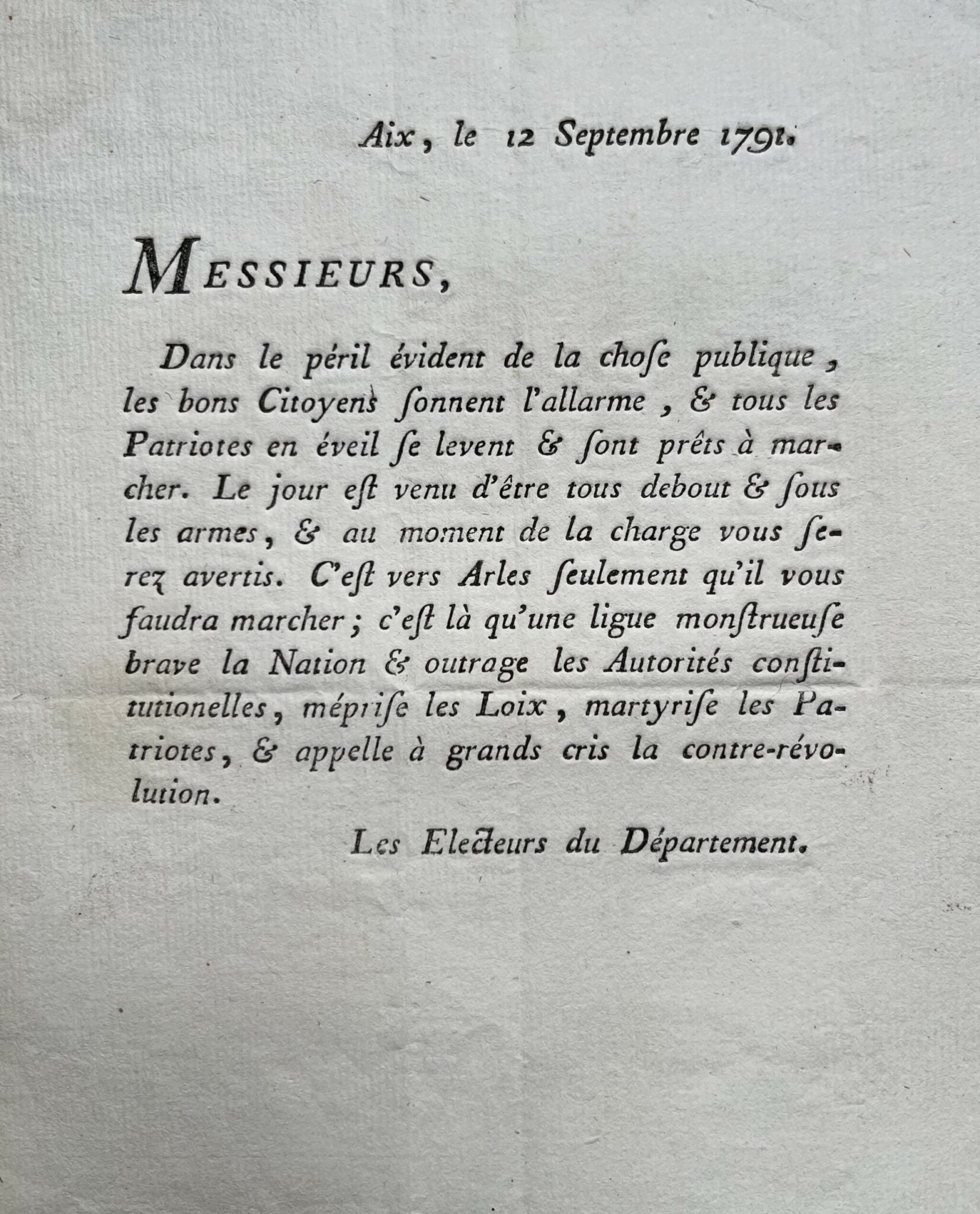 Appel au soulèvement pour marcher vers Arles et étouffer la contre-révolution