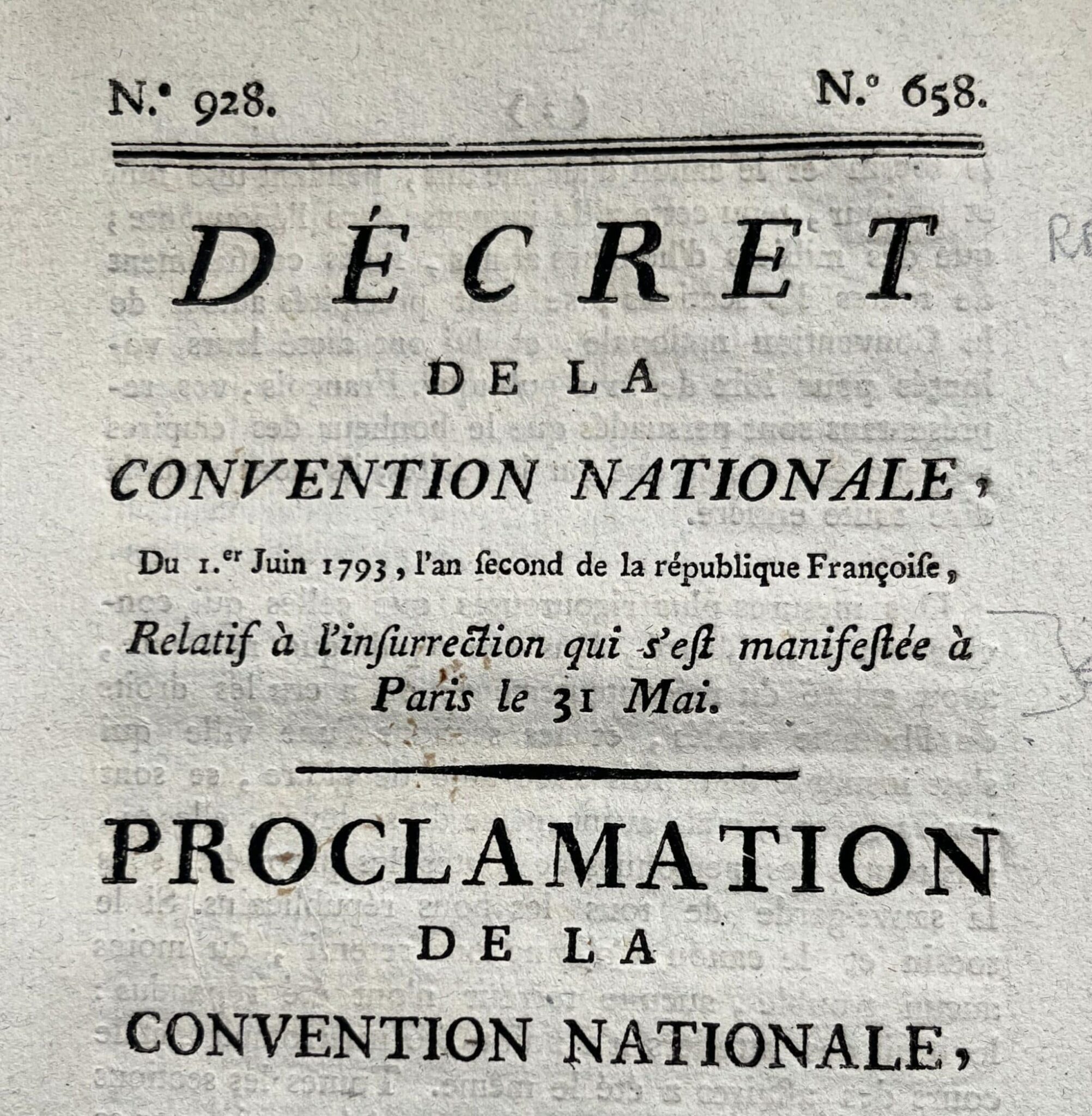 Imprimé de la Convention sur l’insurrection du 31 mai 1793