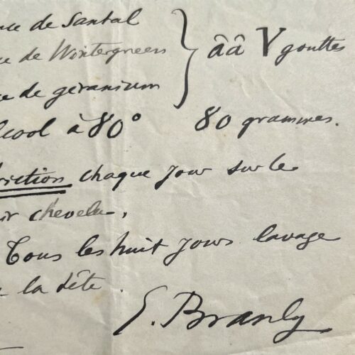 Prescription du médecin et physicien Edouard Branly : lotion pour le cuir chevelu