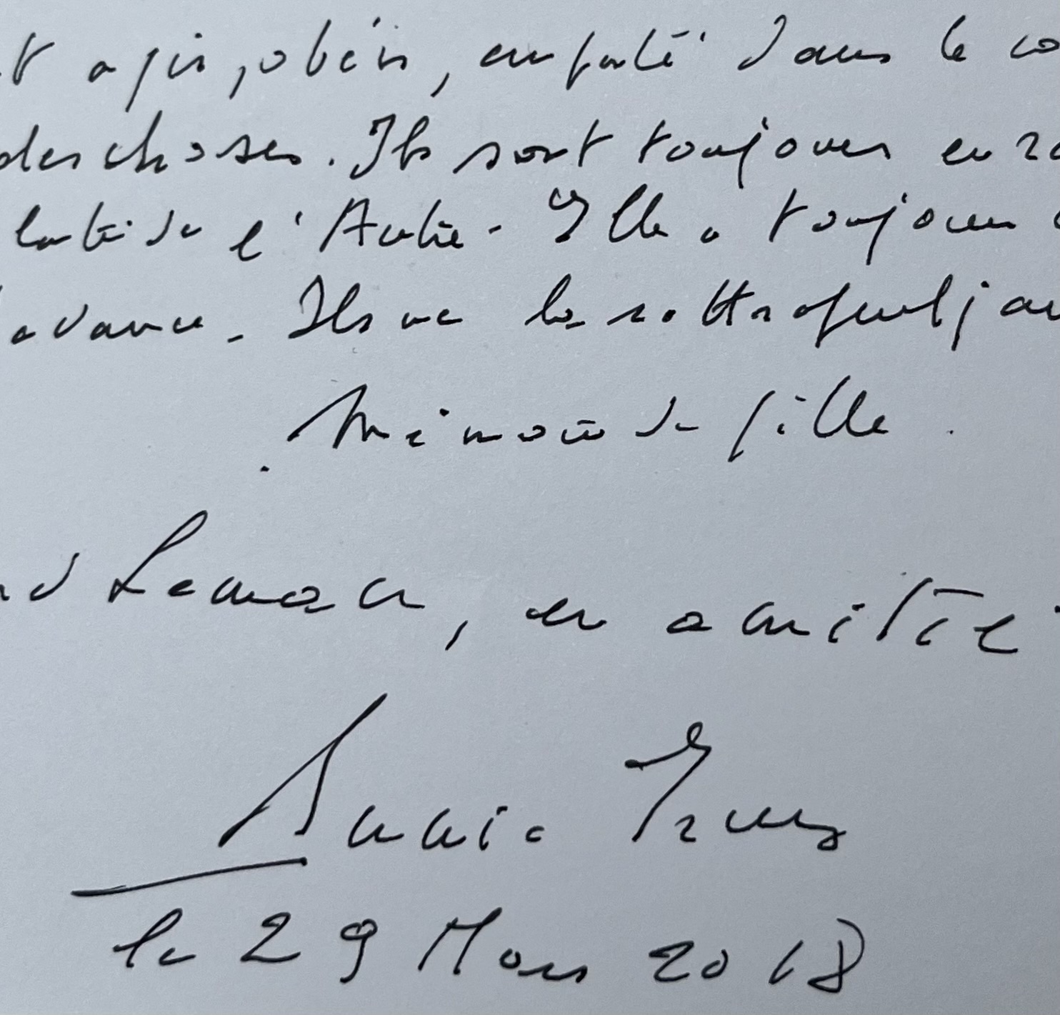 Extrait autographe de « Mémoire de fille », ouvrage autobiographique d’Annie Ernaux