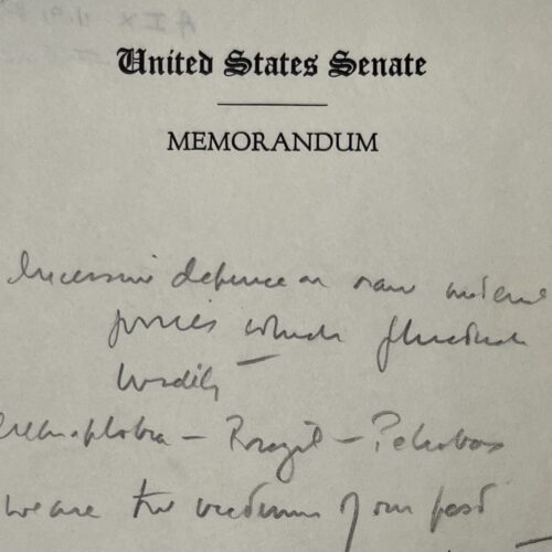 Précieuses notes autographes de John Fitzgerald Kennedy, alors sénateur du Massachusetts