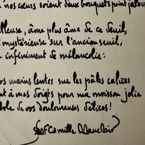Manuscrit du poème de Camille Mauclair "Fiançailles"