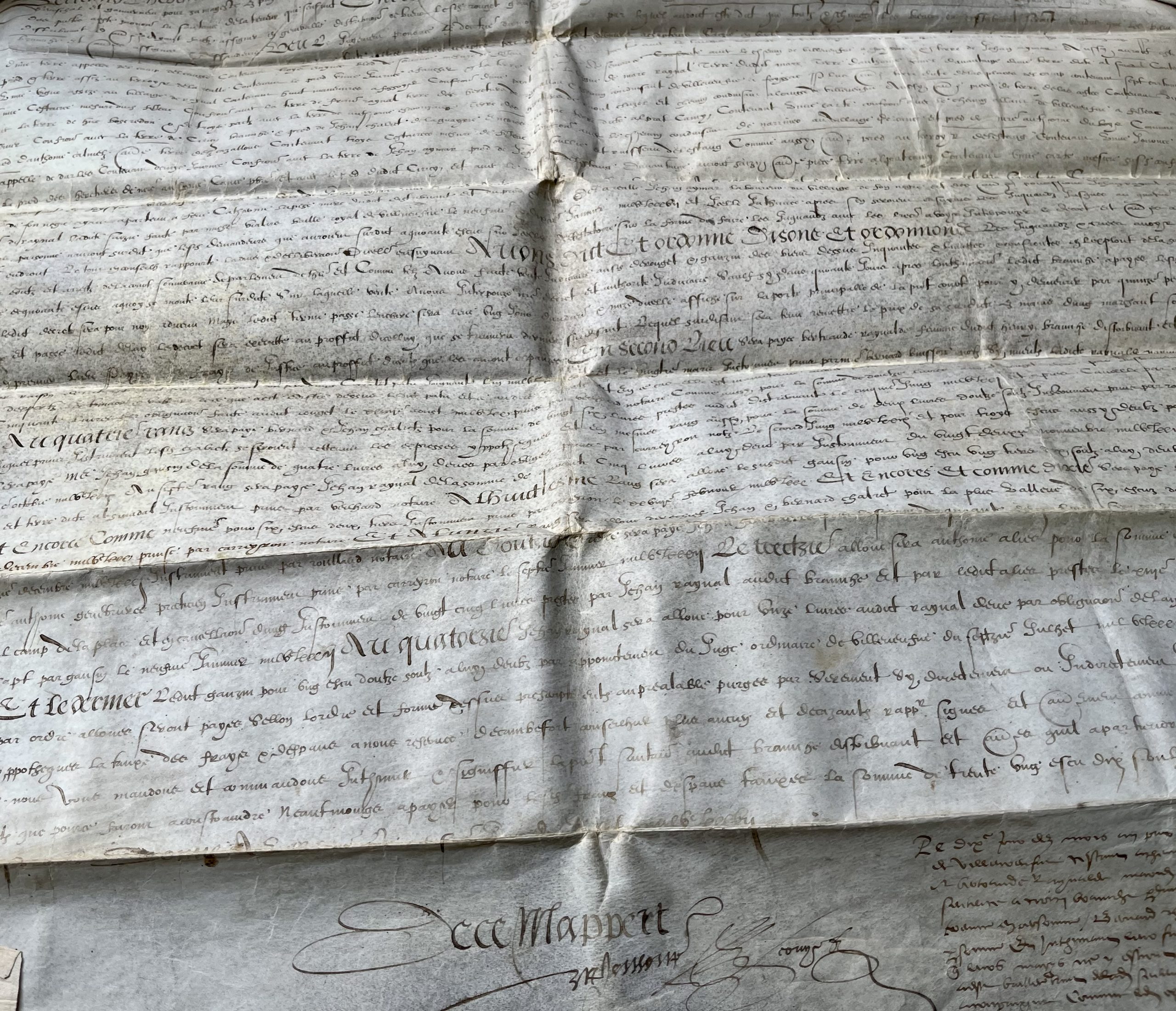 Grand parchemin d’un jugement rendu par le baron de Saint-Sulpice en Quercy et Rouergue