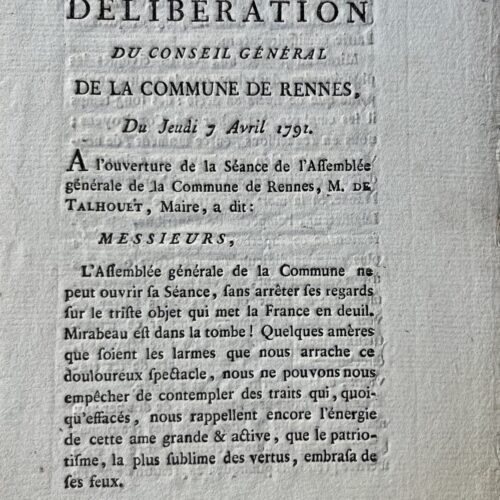 Deux documents sur Mirabeau : imprimé sur son décès et copie d'époque de deux longues lettres à sa mère