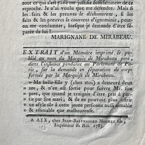 La comtesse de Mirabeau, Émilie de Covet de Marignane, demande à divorcer de son mari