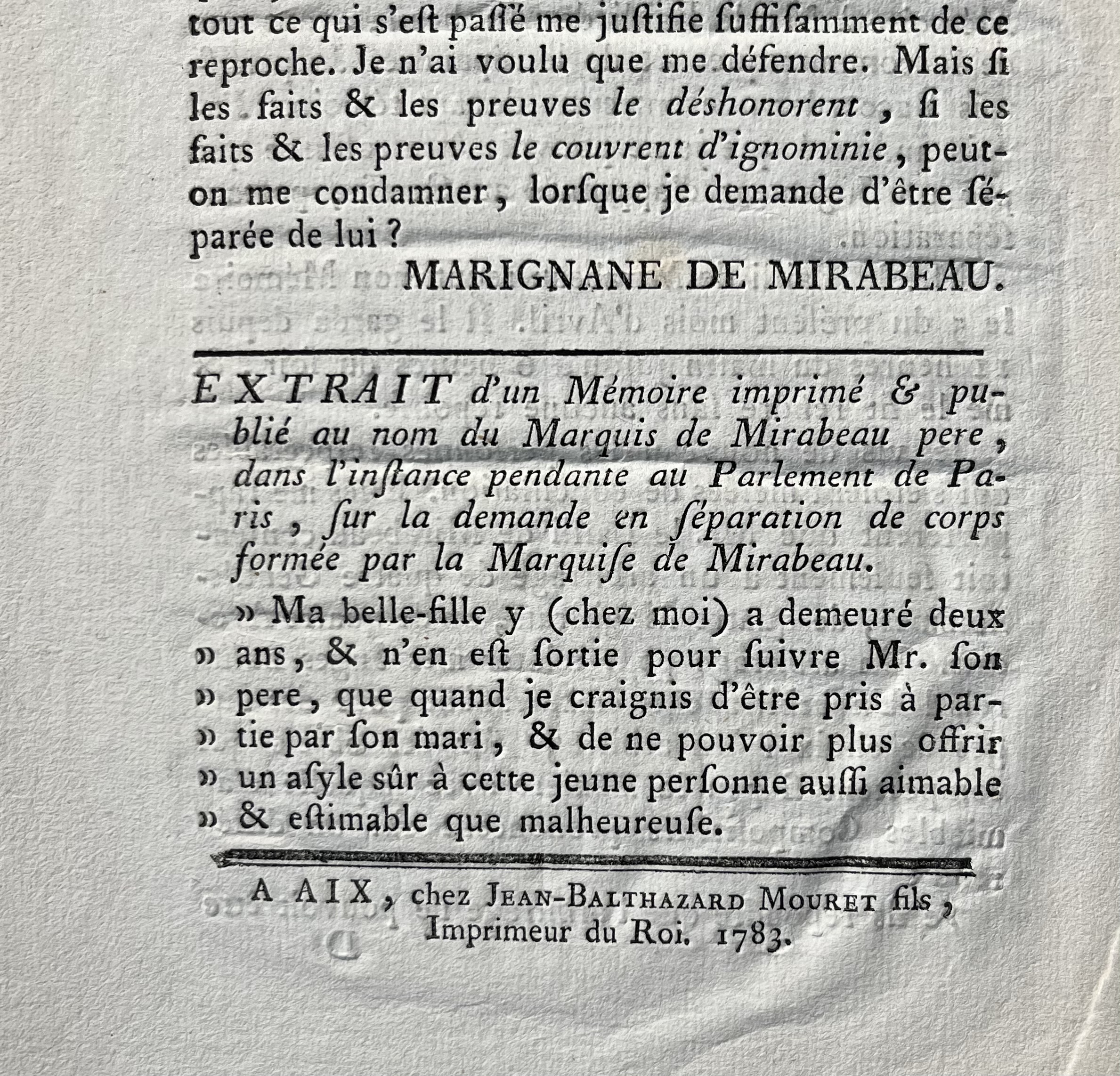 La comtesse de Mirabeau, Émilie de Covet de Marignane, demande à divorcer de son mari