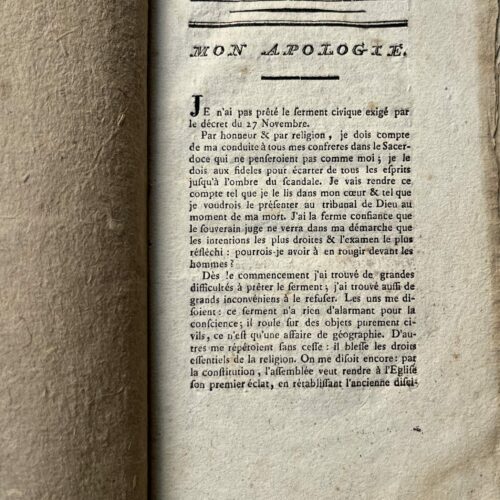 Folleto anónimo de un sacerdote que se negó a jurar lealtad a la Constitución Civil del Clero