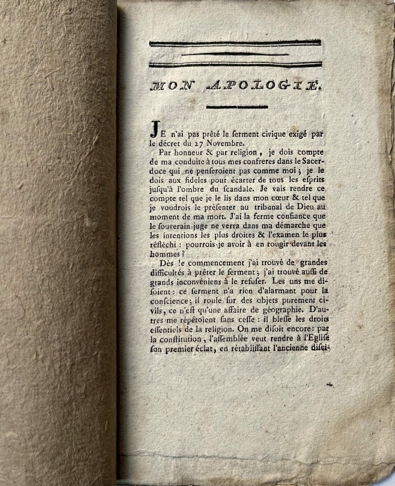 Opuscolo anonimo di un sacerdote che si rifiutò di prestare giuramento di fedeltà alla Costituzione civile del clero