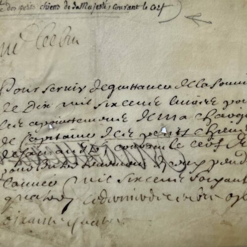 Rare quittance signée par Jérôme de Nouveau, "capitaine des petits chiens courant le cerf" de Louis XIV