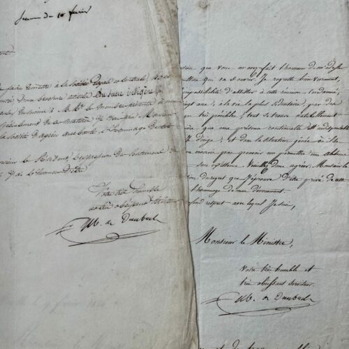 2 lettres de Mathieu de Dombasle, l'une sur la publication de sa brochure "Le Sucre indigène"