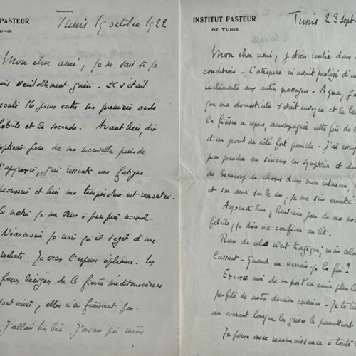 Deux lettres du prix Nobel Charles Nicolle, victime d'épisodes de fièvre à Tunis