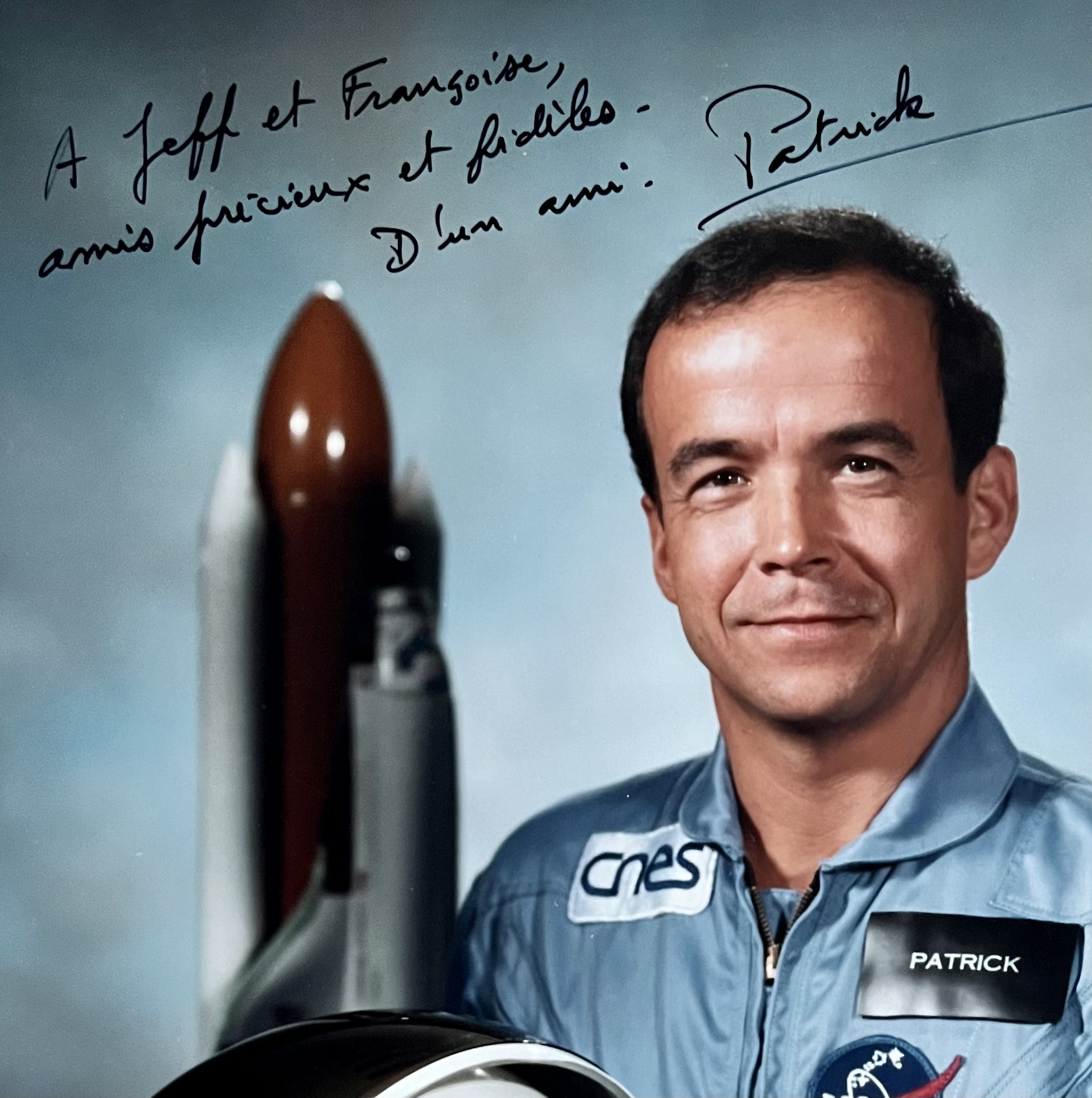 Portrait photographique dédicacé du spationaute Patrick Baudry, de la mission Discovery 51-G