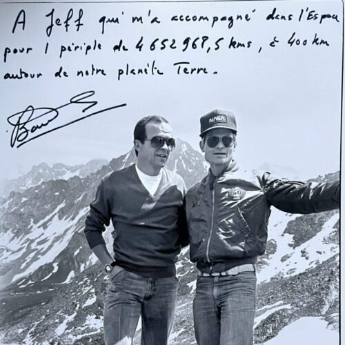 Beautiful autographed photo of astronaut Patrick Baudry to a friend who accompanied him into space