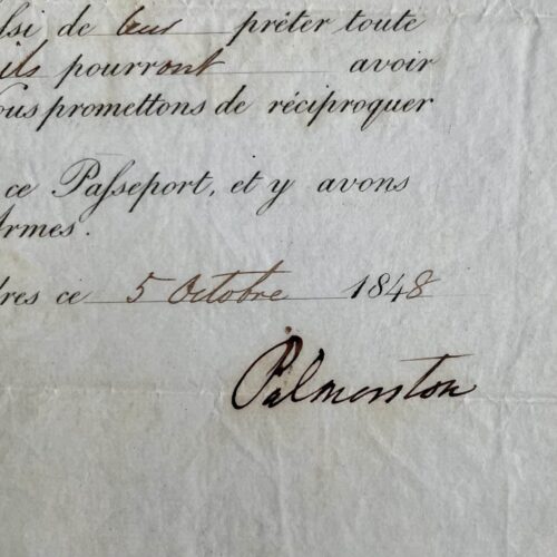 Pasaporte grande firmado por Henry John Temple, vizconde Palmerston, para un viaje a Madeira