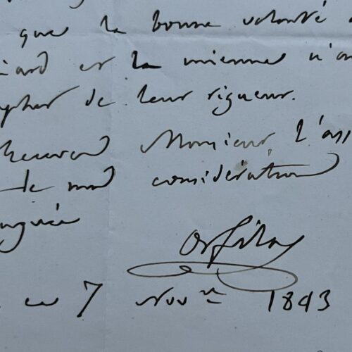 Letter from the chemist and physician Mathieu Orfila addressed to Amédée Girod de l'Ain