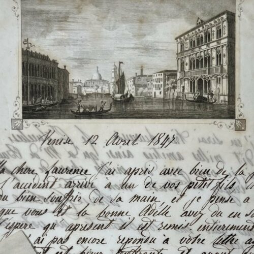 Lettera della Duchessa di Berry scritta da Venezia, con una superba intestazione che raffigura una veduta del Canal Grande