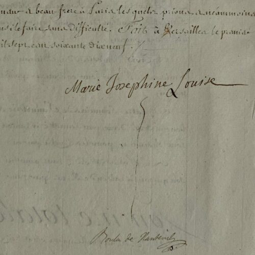 Estado de gastos del personal de catering, firmado por la condesa de Provenza, María Josefina de Saboya