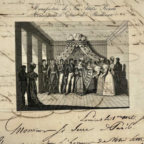 Carta con un precioso grabado de la fábrica textil del duque de Burdeos en Louviers