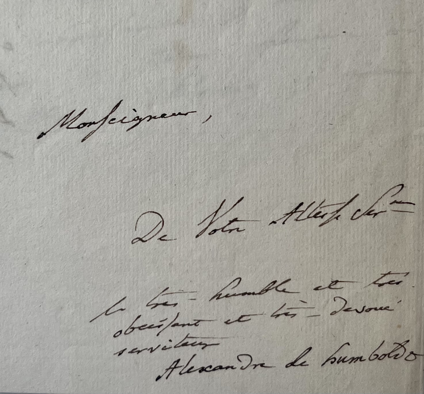 Belle lettre d’Alexander von Humboldt au roi de Prusse Frédéric-Guillaume III