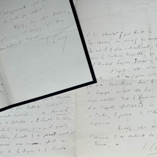 Deux lettres d'Elme Caro recommandant Emmanuel des Essarts et Gabriel Compayré
