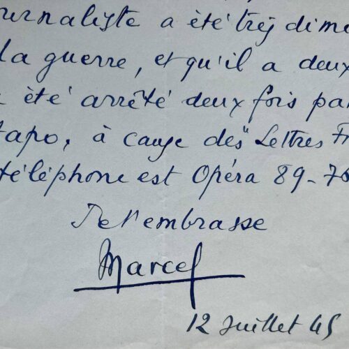 Marcel Pagnol demande à Sam Cohen d'aider Paul Achard, "arrêté deux fois par le Gestapo"