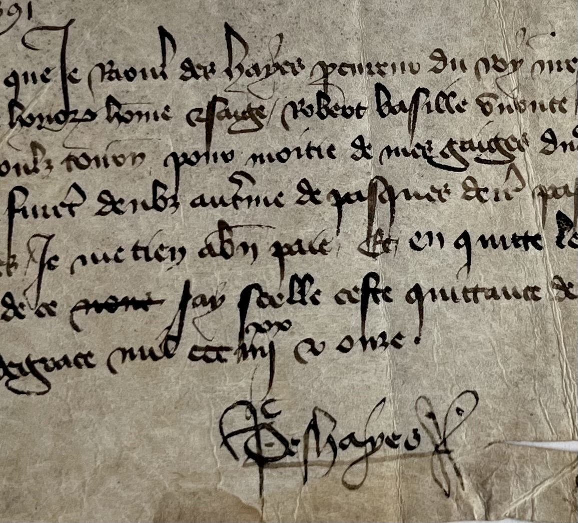 Raoul Des Hayes, procureur du roi Charles VI à Évreux et de Beaumont, reçoit ses gages pour 1391