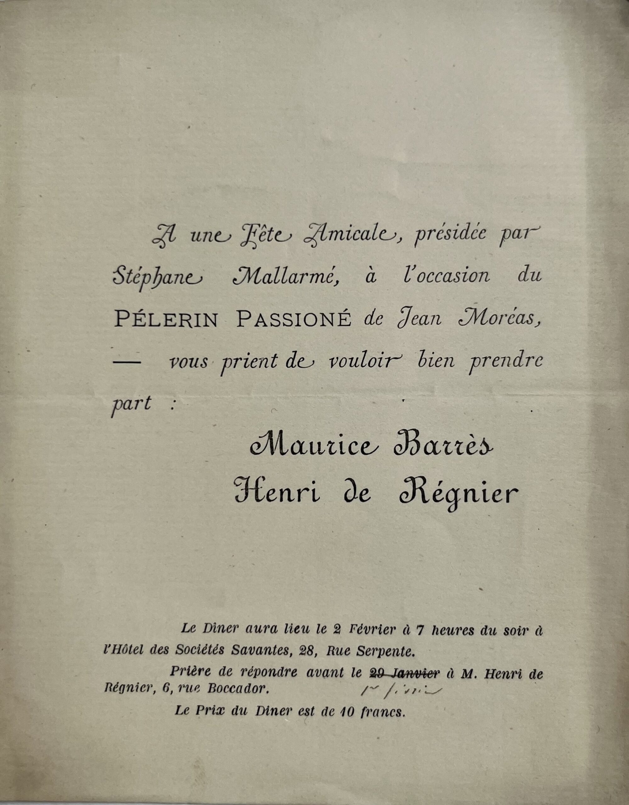 Maurice Barrès, Henri de Régnier et Stéphane Mallarmé célèbrent le « Pèlerin passionné » de Jean Moréas
