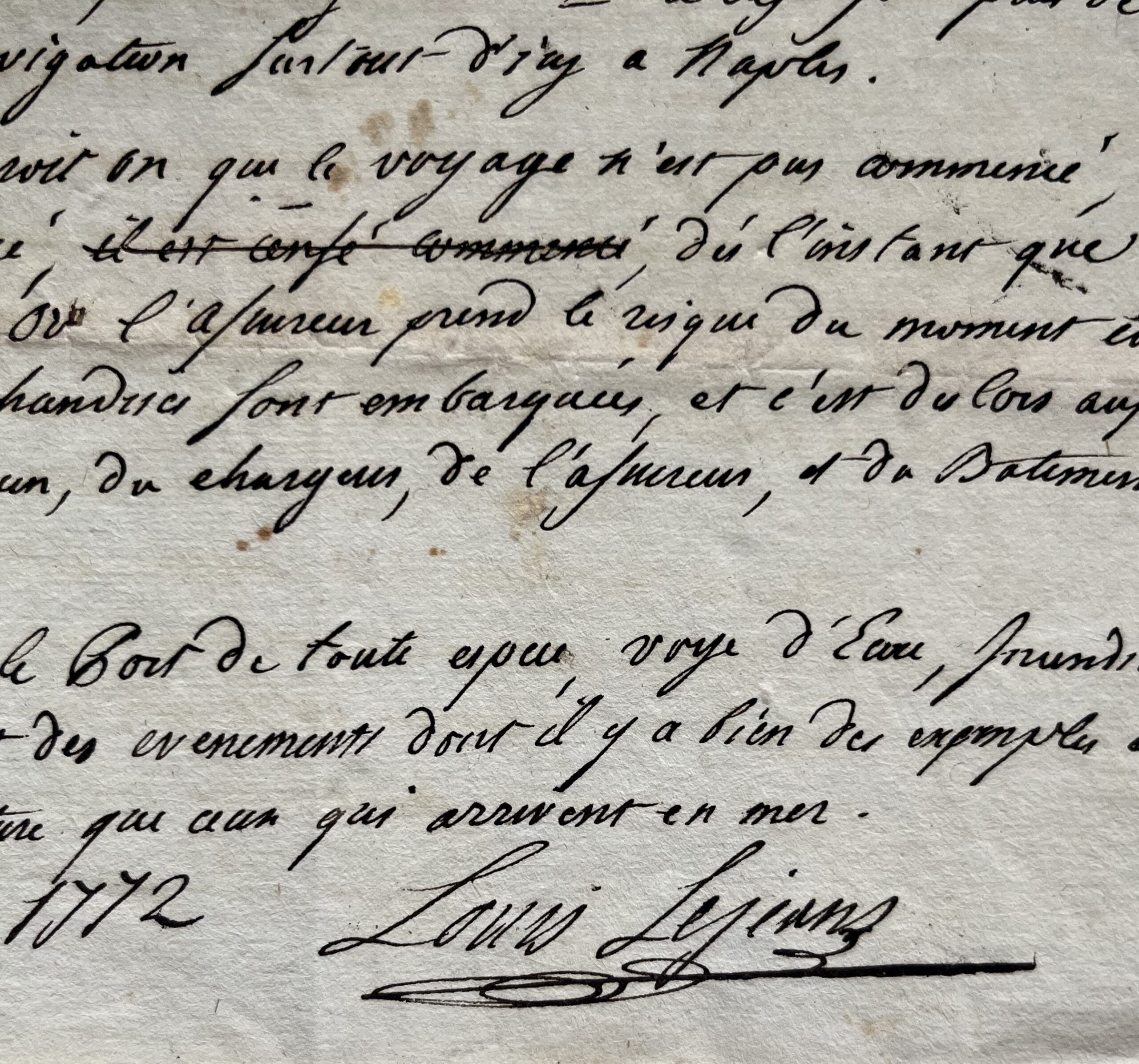 Naufrage d’un navire de commerce « Les âmes du purgatoire » dans le port de Marseille, chargé de poivres, sucres et cafés