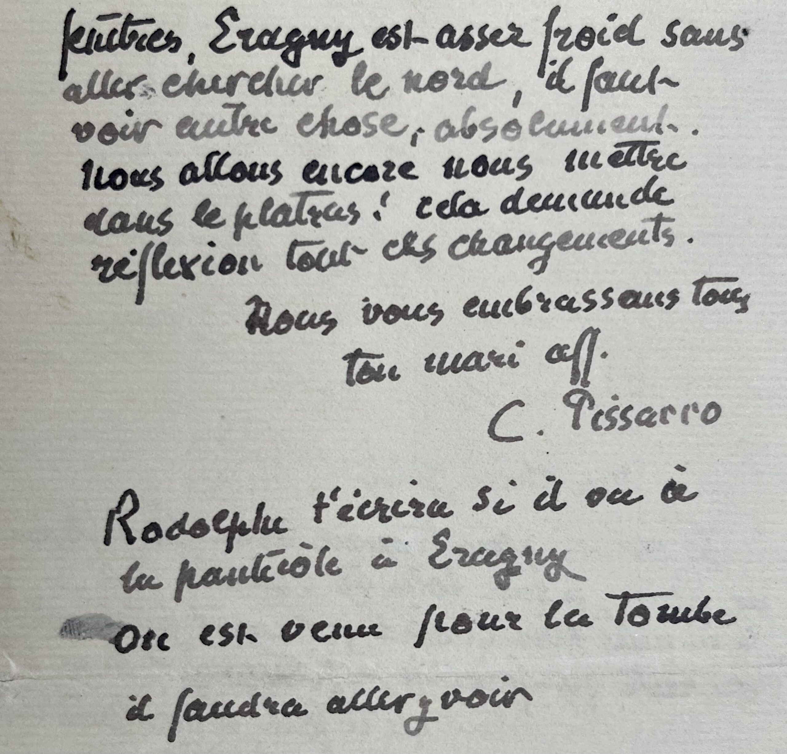 Camille Pissarro termine un tableau et s’interroge sur les aménagements de sa maison d’Éragny