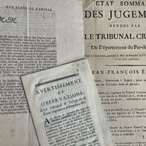 Ensemble de 3 imprimés du XVIIIe siècle, relatifs au Pas-de-Calais