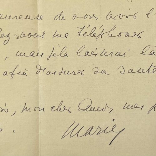 The psychoanalyst Marie Bonaparte assures her colleague Maurice de Fleury of her friendship