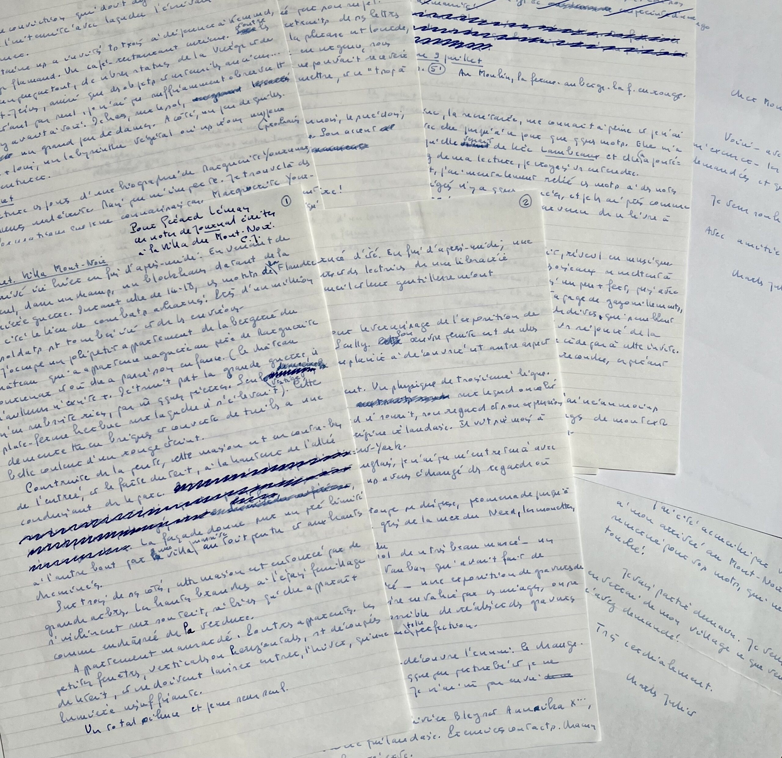 Six pages autographes du monumental « Journal » de Charles Juliet durant son voyage à la Villa Mont-Noir de Marguerite Yourcenar